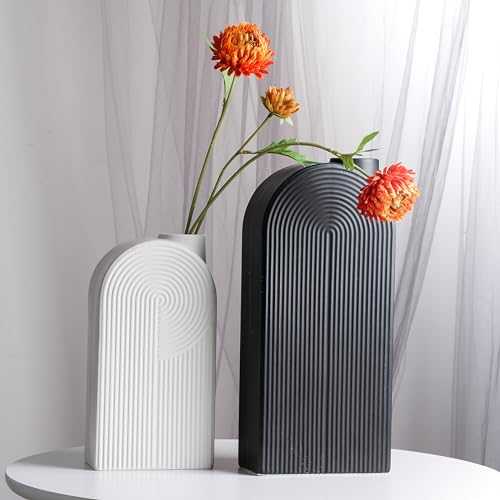 TERESA'S COLLECTIONS Ceramic Modern Vase Set of 2, Black and White Geometric Decorative Vases for Home Decor, Mantel, Table, Living Room, Shelf Decoration, 11 inch