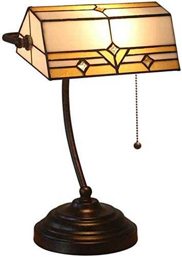 ZHANGDA Antique Zinc Base for Living Room Desk Beside Office Bedroom,Table Lamp,Tiffany Style Banker Lamp,Traditional Baroque Stained Glass Desk Lamps with Pull Chain Switch Plug In Fixture -