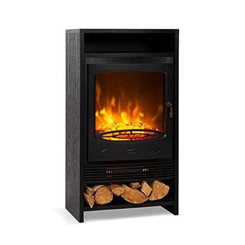 Klarstein Bergamo Electric Fireplace - Electric Fire, Electric Fire Place, 2 Heating Levels, Thermostat, Realistic Flame Illusion: Independent LED Flame Effect with Resin Logs - Granite Grey