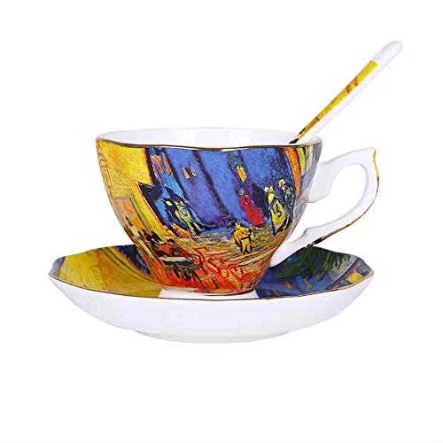 Coffee Cup Set Home Small Luxury Elegant Van Gogh Ceramic Utensils Afternoon Tea Cup Tea Set (D)