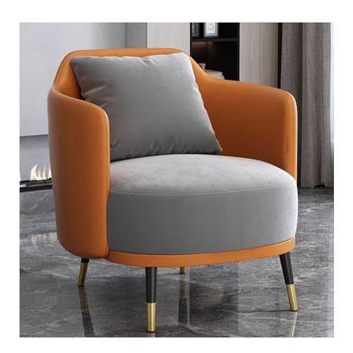 Modern Textured Velvet Accent Chair, Mid-Century PU Leather Accent Chair Sofa Chair With Soft Padded And High Back For Living Room/Bedroom/Home Office(Color:Orange)