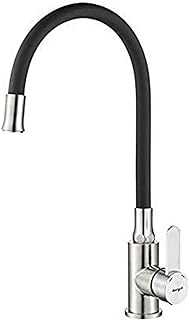 Ibergrif, Black Kitchen Tap with Flex Spout, Monobloc Sink Mixer, Brushed Stainless Steel