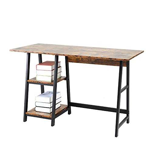 Oak & Tea Desk Practical Computer Desk, Laptop Desk 120x60x75cm Study and Office Integration Workstation with Two-tier Storage Shelves for Learning and Working Home office Table