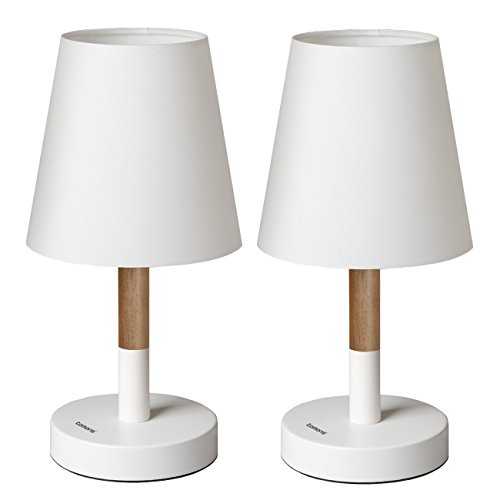 Tomons (Two Packs) Bedside Table Lamp Dresser Fabric Shade Solid Wood Desk Led Lamp for Bedroom Living Room Dorm Coffee Table - White