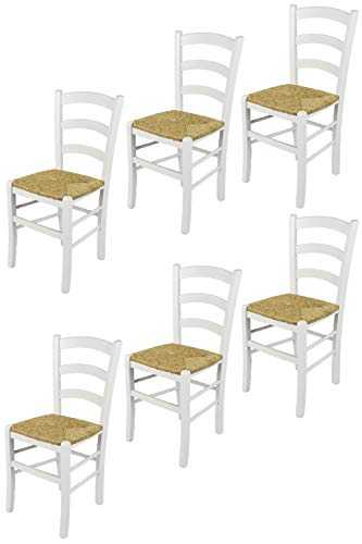t m c s Tommychairs - Set of 6 chairs VENEZIA suitable for kitchen and dining room, structure in lacquered beechwood, painted in white color and seat in straw
