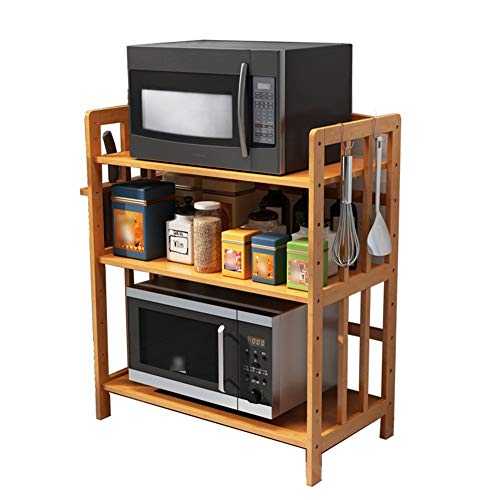 Shelves 3 Tier Solid Wood Microwave Oven Rack Stand Shelf Spice Storage Bakers Rack,Kitchen Bathroom Home Shelf Organizer Height Adjustable, 4 Sizes Avaliable (Size : 60X38X82cm),Size:80X38X82cm Flowe