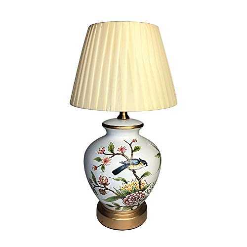 LJPXMAT Led Desk Lamp, Table Lamp Oriental Cream Ceramics,Antique Brass Traditional/Classic Table Lamp,Blue and white porcelain，Cloth Lampshade,Bedroom Bedside Lamp,All Bronze (Size : Style A)