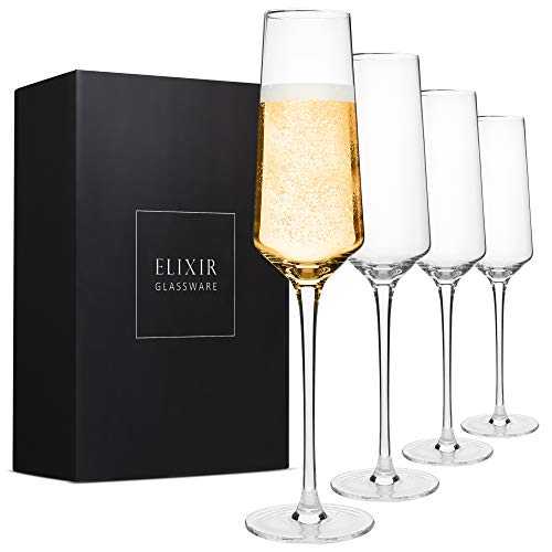 Classy Champagne Flutes - Hand Blown Crystal Champagne Glasses - Set of 4 Prosecco Glasses, 100% Lead Free Premium Crystal – Gift for Wedding, Anniversary, Christmas – 230ml, Clear