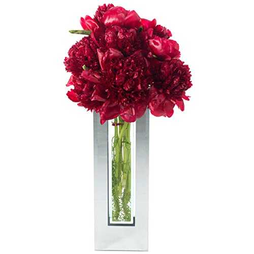 Royal Imports Flower Glass Vase Decorative Centerpiece For Home Or Wedding - Mirror Rectangle Vase - 13.5" Tall, 4.5" Wide, 2" Opening