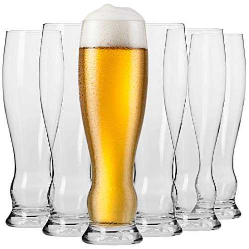 Krosno Wheat Pint Beer Glasses | Set of 6 | 500 ML | Splendour Collection | Perfect for Home, Restaurants and Pubs | Dishwasher and Microwave Safe