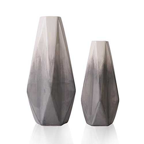 TERESA'S COLLECTIONS Grey White Modern Geometric Ceramic Vase, Set of 2 Decorative Vases for Home Decor, Handmade Glazed Vase for Living Room, Bedroom and Mantel, 22cm & 28cm Tall