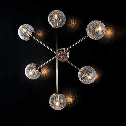 Ceiling light modern design glossy gold with crackle blown glass balls 6 lights bon-178