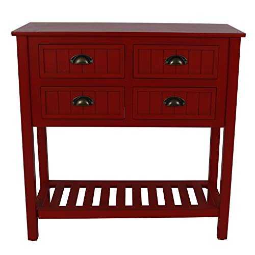 Decor Therapy Bailey Bead Board 4-Drawer Console Table, wood, Antique Red, 14x32x32