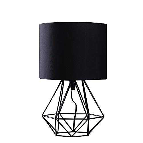 Modern Black Metal Basket Cage Style Table Lamp with a Black Fabric Shade