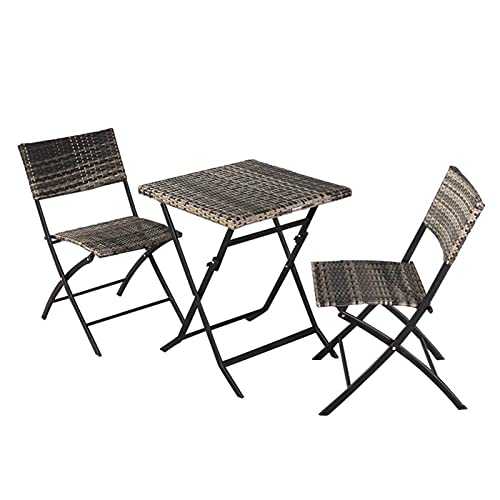 CHENGSYSTE Patio Dining Set， Folding Patio Chair Rattan Lawn Chairs Garden Furniture Three Piece Square Table Outdoor Set Patio Furniture Sets (Color : Grey)