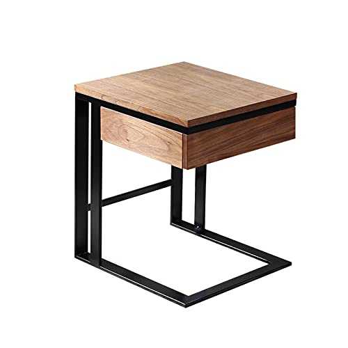 WINECO Retro Solid Wood Side Table, Industrial Style Storage Nightstand Office Sofa Side Table Stable End Table Laptop Desk C-shaped Side Tables with Drawers(Size:48 * 38 * 51CM) (48 * 38 * 51CM)