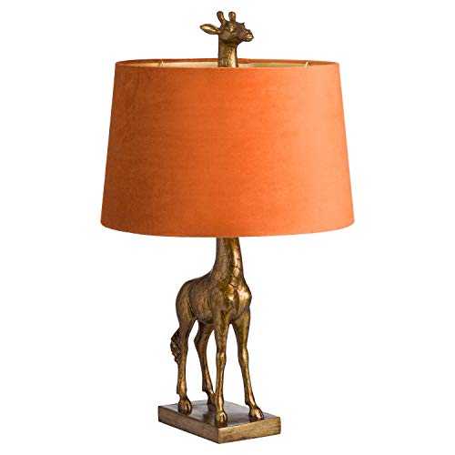 MAISONICA Quirky Antique Gold Giraffe Table Lamp w/Burnt Orange Velvet Shade 70cm