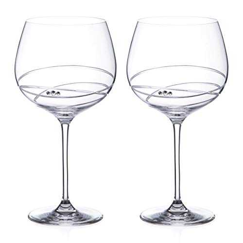 Pair of DIAMANTE Gin Glasses Copas 'Sheffield'- Hand Cut Design Crystal Glass in Gift Packaging