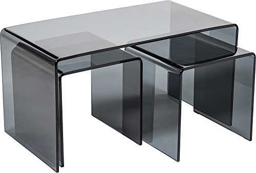 Stylish Set of 3 Curved Back Glass Coffee Tables | Modern 12mm Bent Glass Low Living Room Table & Side Table Set | Minimalist Dark Tempered Glass Nest of Tables 110 x 55 x 40 cm | Modena by Modern Furniture Direct