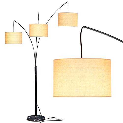Brightech Trilage Arc Floor Lamp w/ Marble Base -- 3 Lights Hanging Over The Couch from Behind - Multi Head Arching Tree Lamp - for Mid Century, Modern & Contemporary Rooms - Black
