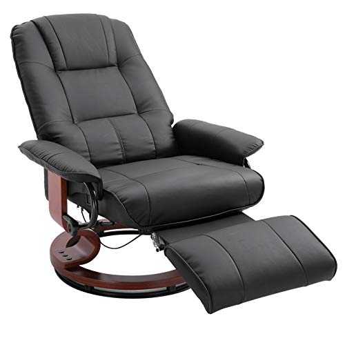 HOMCOM Deluxe Office Chair PU Leather Armchair Wooden Base Black