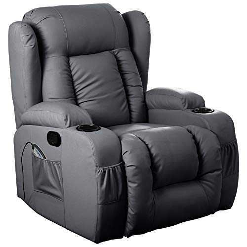 D PRO T 10 IN 1 WINGED LEATHER RECLINER CHAIR ROCKING MASSAGE SWIVEL HEATED GAMING ARMCHAIR