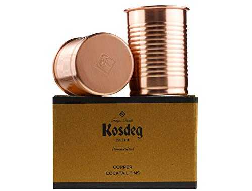 Kosdeg Copper Cocktail Tins Set of 2 12oz - Chosen By Professional Bartenders - Bean Tin Design - Perfect Copper Mug Bar Set for Better Drinks - Ice Cold In Seconds…