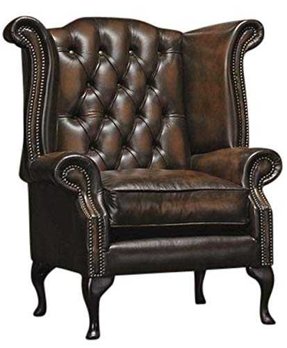 Chesterfield Genuine Antique Leather Queen Anne chair (3 Colour choices) (Brown)