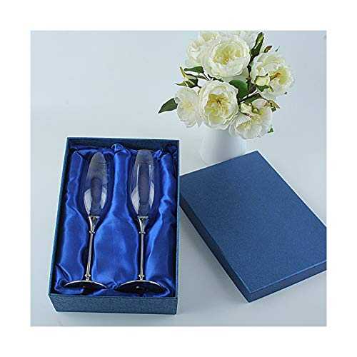 KJGHJ Glass Cup Champagne Flutes Wedding Glasses Goblet Silver Metal Stem 200ML 2PCS Set With Rhinestones Whiskey Glass (Color : Pair with Gift Box)