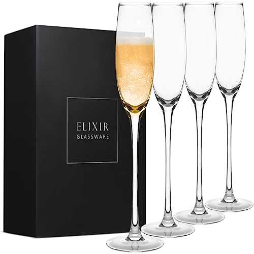 Crystal Champagne Flutes Set of 4 - Elegant Champagne Glasses, Hand Blown - 100% Lead Free Premium Crystal, Modern Champagne Flutes - Gift for Wedding, Anniversary, Christmas - 140 ml, Clear