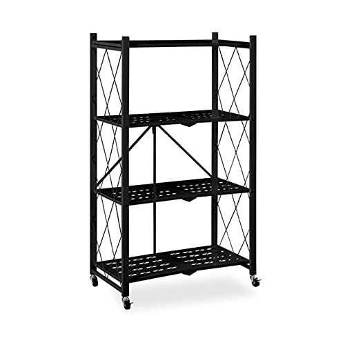 Shelving Unit,Carbon Steel Material 4-Layer Foldable Shelf, Suitable for Kitchen Bathroom Balcony Bedroom/Black / 70x34x127cm