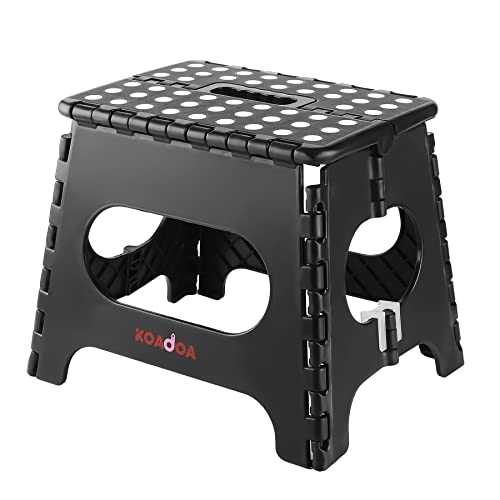 Folding Step Stool, 11 inch Height Foldable Stool for Kids Adults - Holds Up to 330 lbs, Plastics Stepping Stool for Kitchen Bathroom Bedroom (Black)
