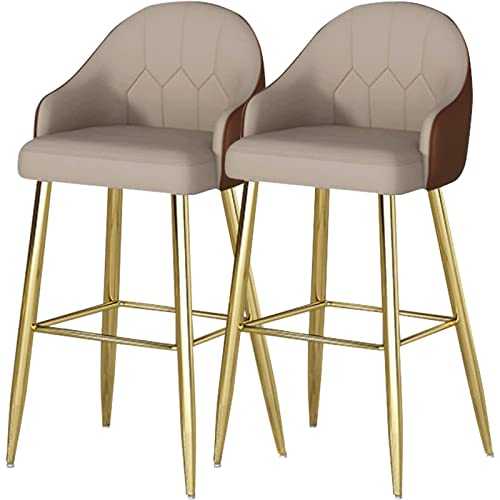 OLOTU Stool Set of 2 Barstools, Leather Cushion Bar Stools with Gold Metal Legs, Counter Height Bar Chairs, Bar Seat with Footrest and Back Stylish