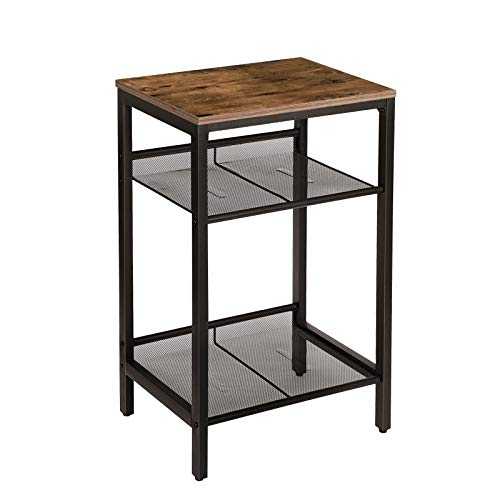 HOOBRO Side Table, Industrial Telephone Table, with Adjustable Mesh Shelves, End Console Table for Office Hallway, Living Room, Tall and Narrow, Easy Assembly, Rustic Brown EBF01DH01