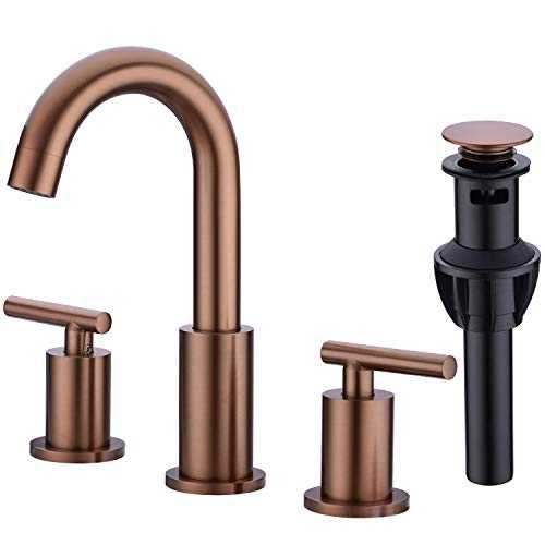 2 Handle 8 Inch Widespread Bathroom Sink Faucet with Overflow Pop Up Drain Assembly 3 Piece Vanity Tap with cUPC Water Supply Lines, Brass, Brushed Rose Gold