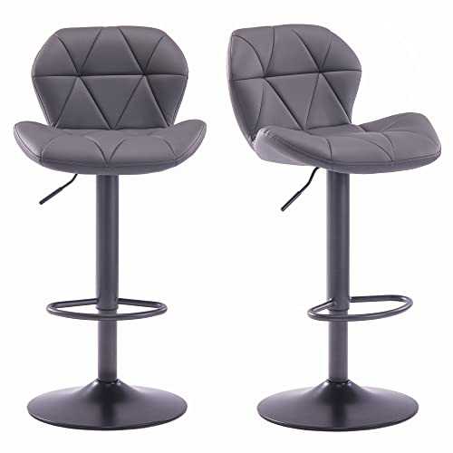 HNNHOME Set Of 2 Modern Luna Padded Swivel Height Adjustable Faux Leather Breakfast Kitchen Barstools Chairs (All Grey, Faux Leather)
