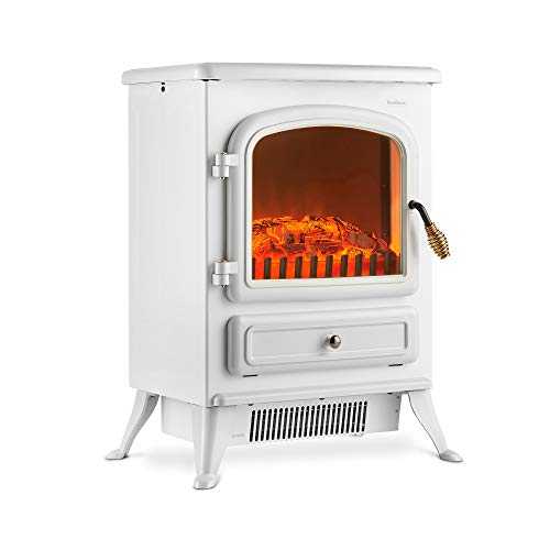 VonHaus Electric Stove Heater 1850W – Freestanding Fireplace with Wood Burning LED Light – Portable Fire Place with Log Burner Flame Effect – L41 x W27 x H54cm – White