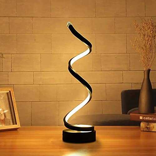 ELINKUME Dimmable LED Spiral Table Lamp - 12W Warm White Eye-Caring LED Curved Bedside Lamp - Black