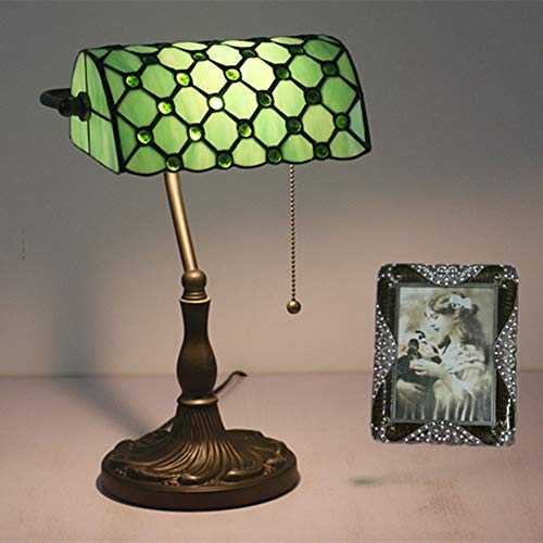 Tiffany Bankers Desk Lamp Vintage Stained Glass Table Lamp for Office & Home TBD-002 Green/Blue/Yellow,Green
