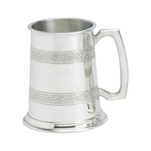 Edwin Blyde & Co 1 Pint Tankard with Solid Metal Base-Two Celtic Bands and Traditional Standard Handle, Pewter, 11 x 14.5 x 11 cm