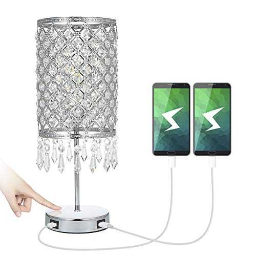 Tomshine Touch Control Bedside Table Lamp with 2 USB Charging Port Dimmable Modern Crystal Nightstand Lights for Bedroom Living Room(Bulb Included)