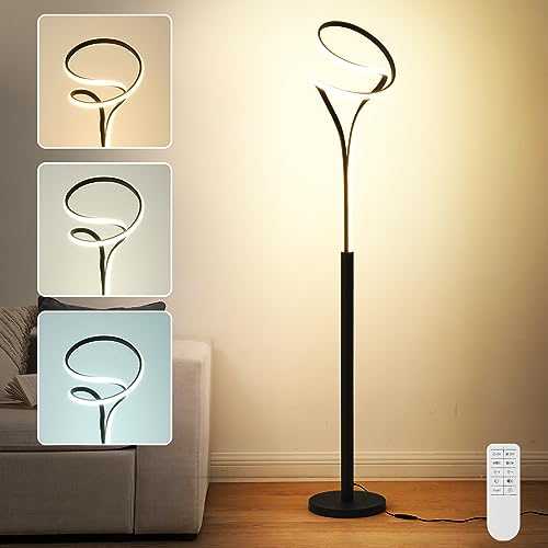 Led Floor Lamp Dimmable Modern Floor Lamp Timing Floor Standing Reading Lamp 3 Color Temperatures Black Floor Lamp with Remote Control for Living Room/Bedroom