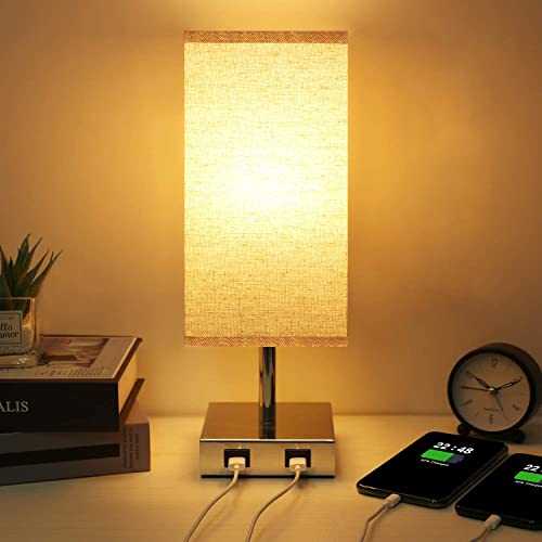 Touch Control Table Lamp , Seealle USB Touch Lamp with 2 USB Charging Ports,3 Way Dimmable Beside Table Lamp, Modern Touch Lamp for Nightstand, Bedroom, Living Room, Dining Room(LED Bulb Included)
