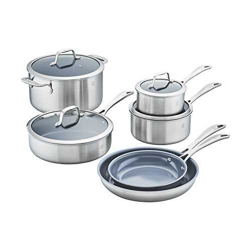 Spirit 3-ply 10-pc Stainless Steel Ceramic Nonstick Pots and Pans Set, Dutch Oven, Fry Pan