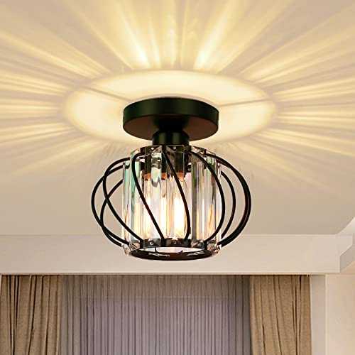 Modern Crystal Ceiling Light Fixture- Industrial Mini Semi Flush Mount LED Spherical Lamp Shades Chandeliers Fitting E27 Base for Kitchen Hallway Bathroom Living Room - Black