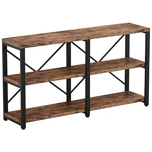 IRONCK Rustic Entryway Console Table, Long Hallway Table 55 in 3-Tier, TV Stand Entertainment Center Media Stand for Living Room, Industrial Style, Vintage Brown