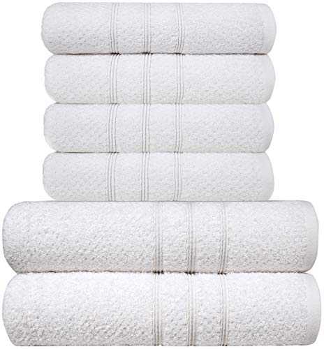 Pleasant Home Towel Set | 6 Piece Set - 2 Bath Towels & 4 Hand Towels | 100% Cotton Towels | 550 GSM | Popcorn Weave Design | Soft & Absorbent (White)