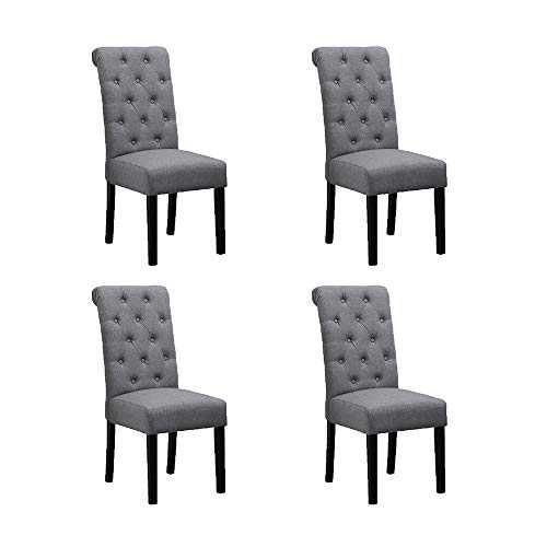 BOJU Grey Kitchen Dining Chairs 4 with Button Fabric Upholstered Chairs Wood Black Legs Chairs for Restaurant Side Table for Bedroom Living Room Lounge Grey x4