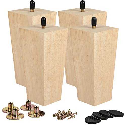 5 inch Wooden Furniture Legs, La Vane Set of 4 Solid Wood Square Unfinished Mid-Century Modern M8 Replacement Bun Feet with Pre-Drilled 5/16 Inch Bolt & Mounting Plate for Couch Sofa Armchair Recliner