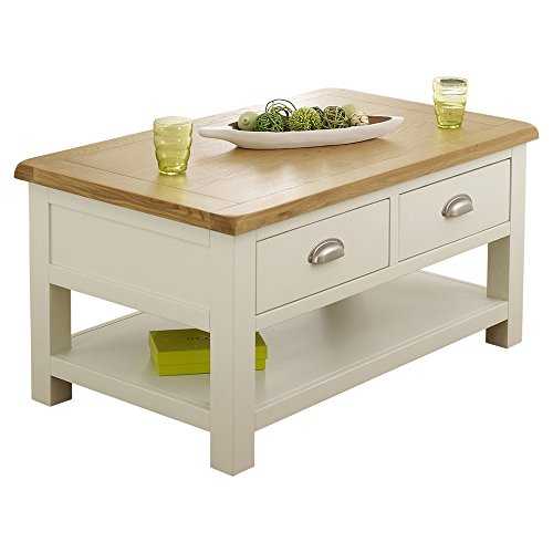 The Furniture Market Cotswold Cream Painted 2 Drawer Coffee Table with Oak Top